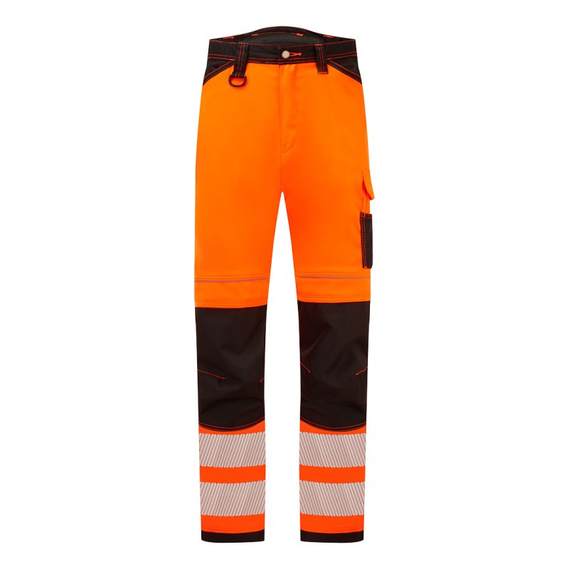 Portwest PW303 PW3 - narandžasto-crne stretch pantalone visoke vidljivosti sa reflektujućim trakama
